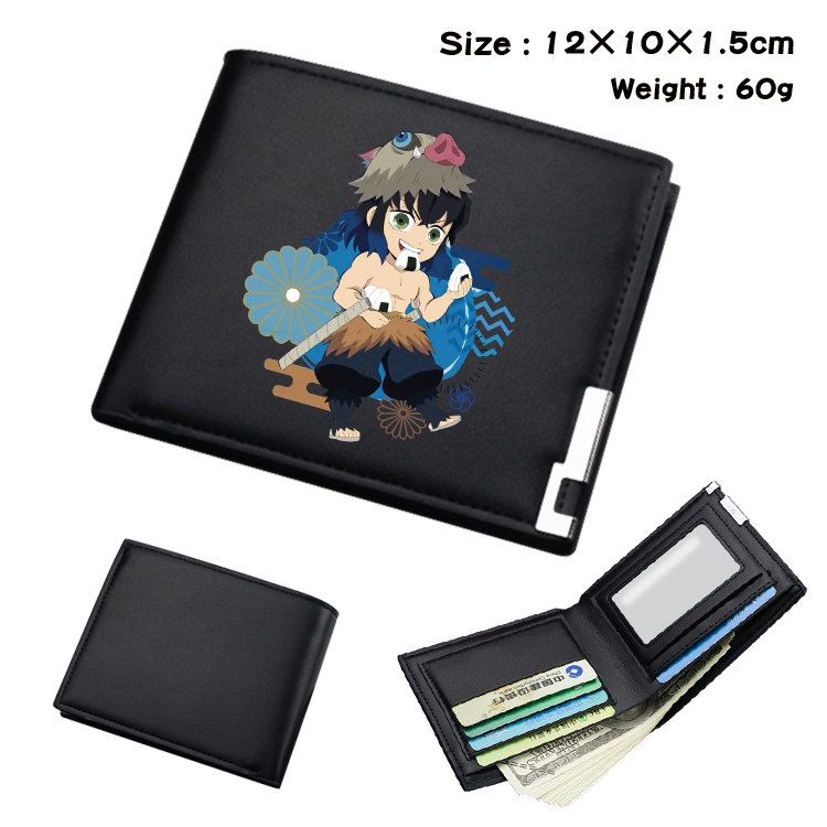 Demon Slayer Kimets Anime Coloring Book Black Leather Bifold Wallet 12x10x1.5cm