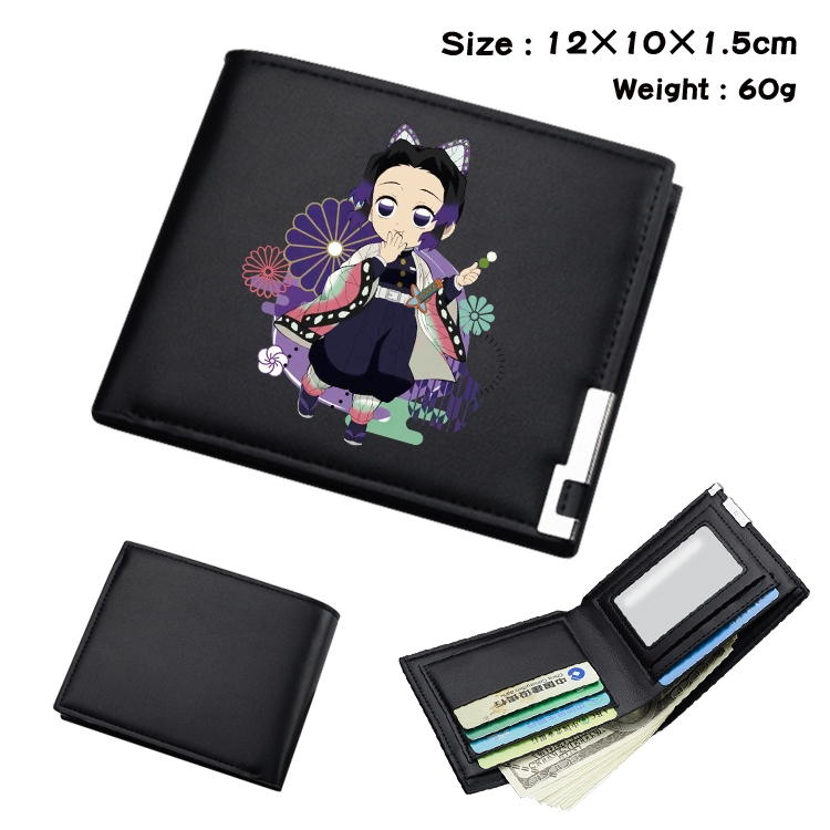 Demon Slayer Kimets Anime Coloring Book Black Leather Bifold Wallet 12x10x1.5cm