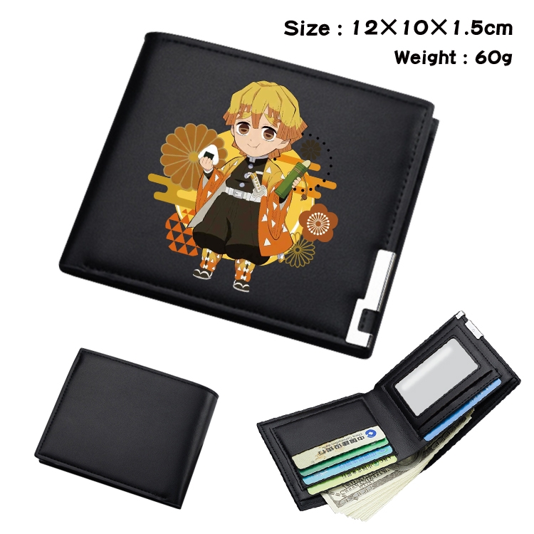 Demon Slayer Kimets Anime Coloring Book Black Leather Bifold Wallet 12x10x1.5cm