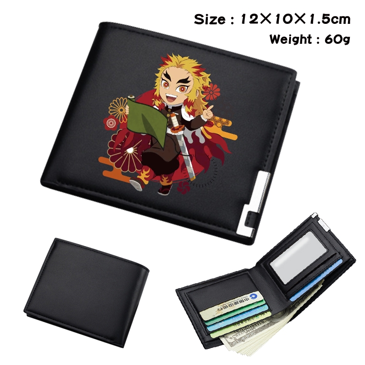 Demon Slayer Kimets Anime Coloring Book Black Leather Bifold Wallet 12x10x1.5cm