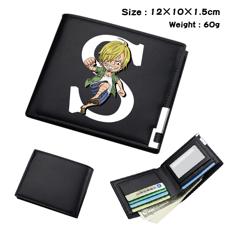 One Piece Anime Coloring Book Black Leather Bifold Wallet 12x10x1.5cm