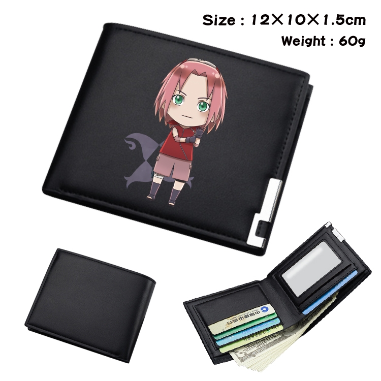 Naruto Anime Coloring Book Black Leather Bifold Wallet 12x10x1.5cm