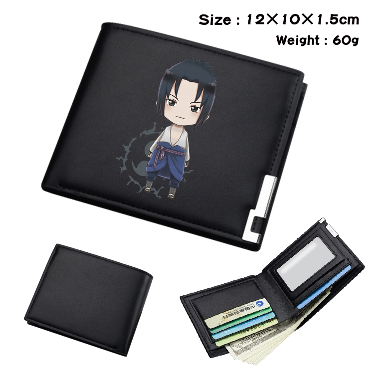 Naruto Anime Coloring Book Black Leather Bifold Wallet 12x10x1.5cm