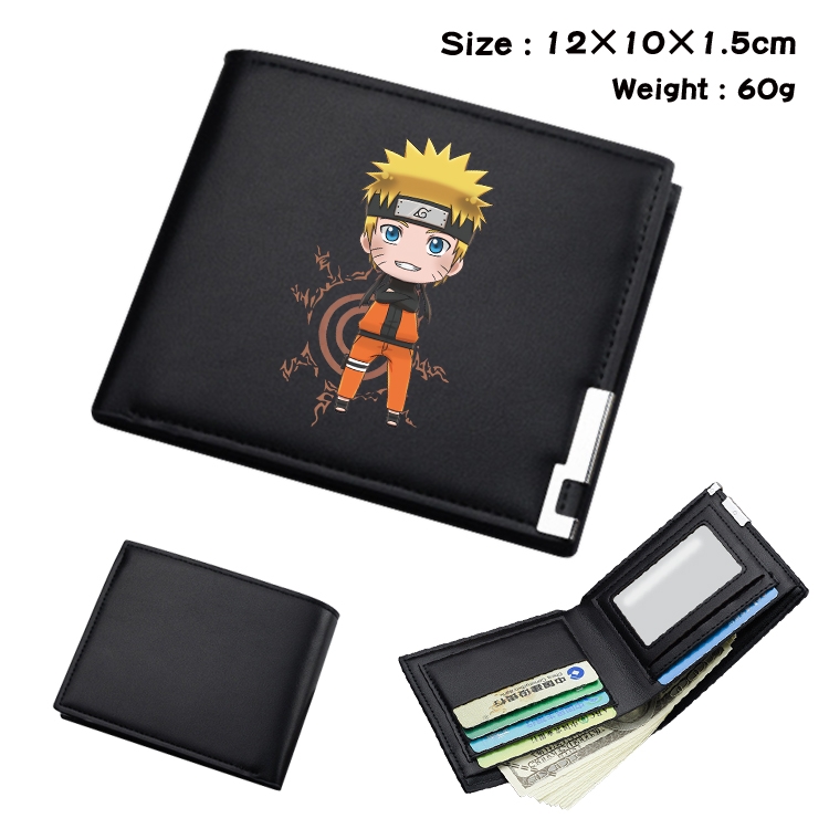 Naruto Anime Coloring Book Black Leather Bifold Wallet 12x10x1.5cm