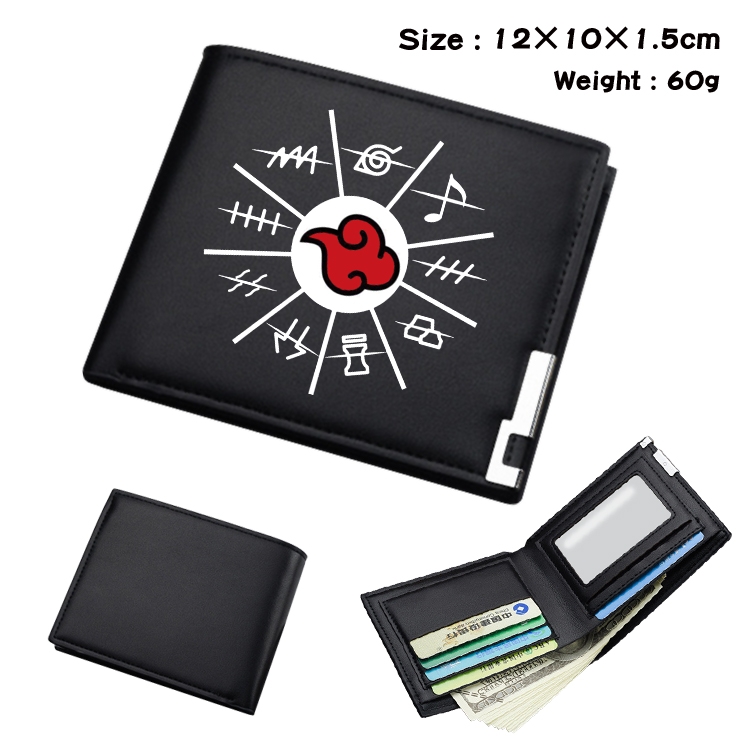 Naruto Anime Coloring Book Black Leather Bifold Wallet 12x10x1.5cm