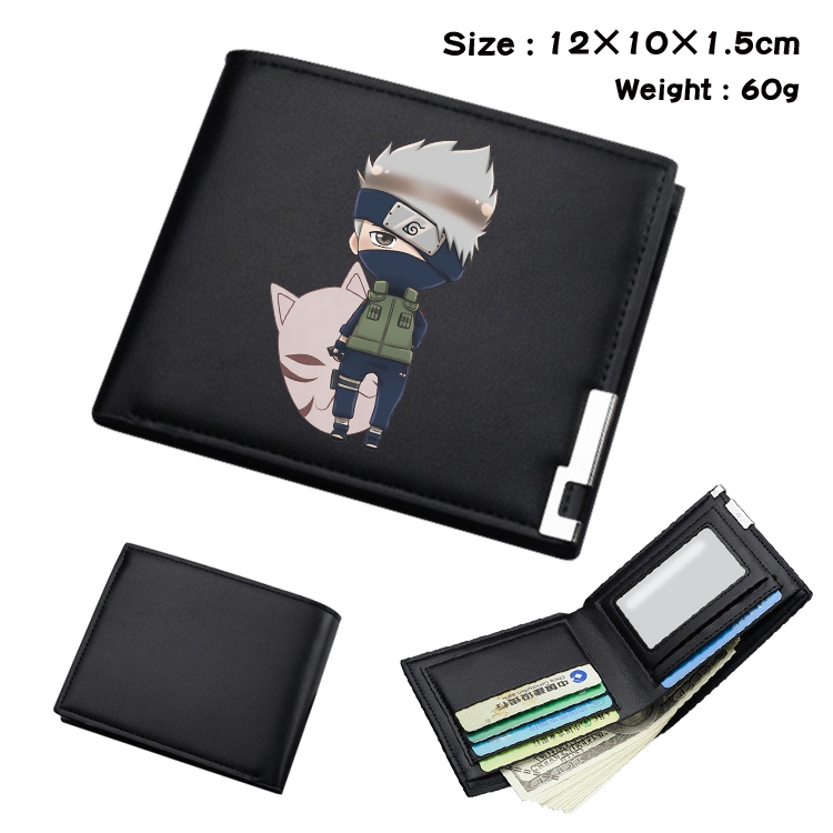 Naruto Anime Coloring Book Black Leather Bifold Wallet 12x10x1.5cm
