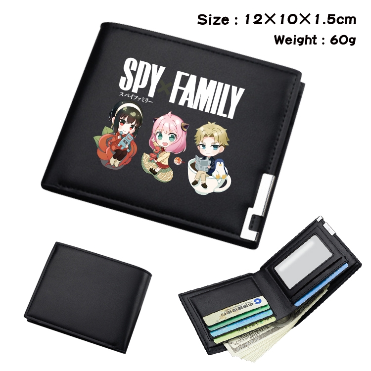 SPY×FAMILY Anime Coloring Book Black Leather Bifold Wallet 12x10x1.5cm