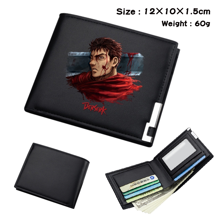 Berserk Anime Coloring Book Black Leather Bifold Wallet 12x10x1.5cm