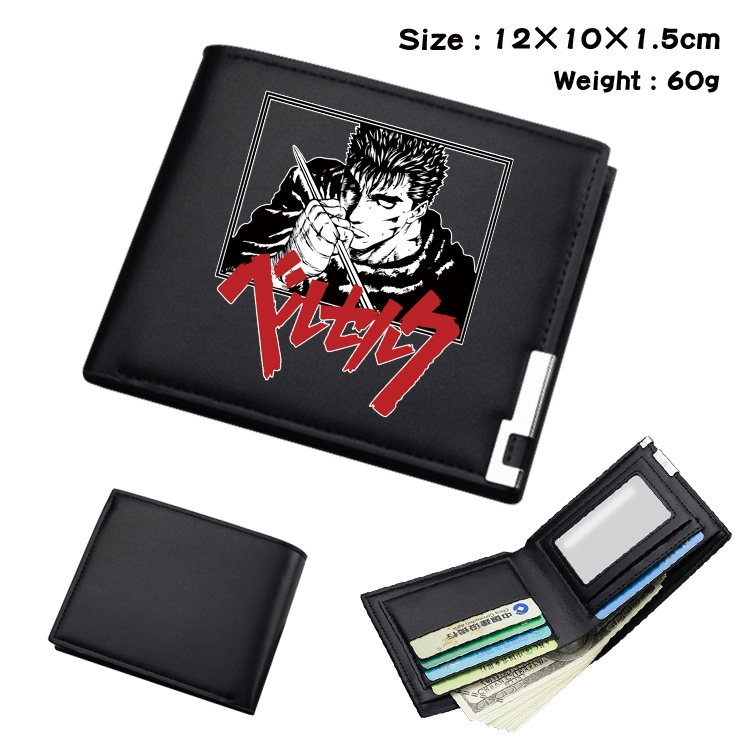 Berserk Anime Coloring Book Black Leather Bifold Wallet 12x10x1.5cm