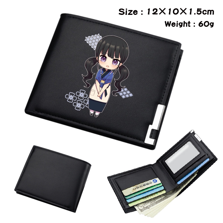 Lycoris Recoil Anime Coloring Book Black Leather Bifold Wallet 12x10x1.5cm