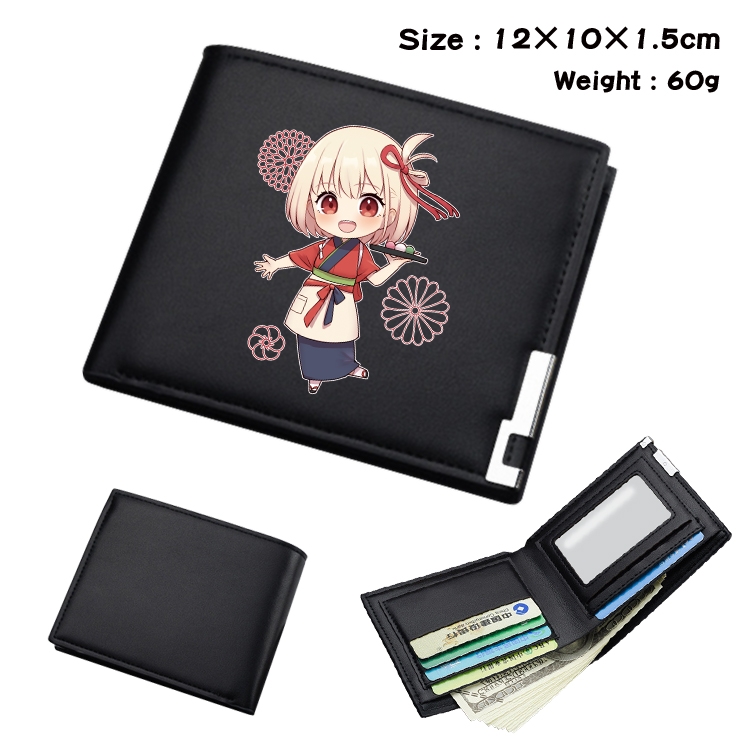 Lycoris Recoil Anime Coloring Book Black Leather Bifold Wallet 12x10x1.5cm