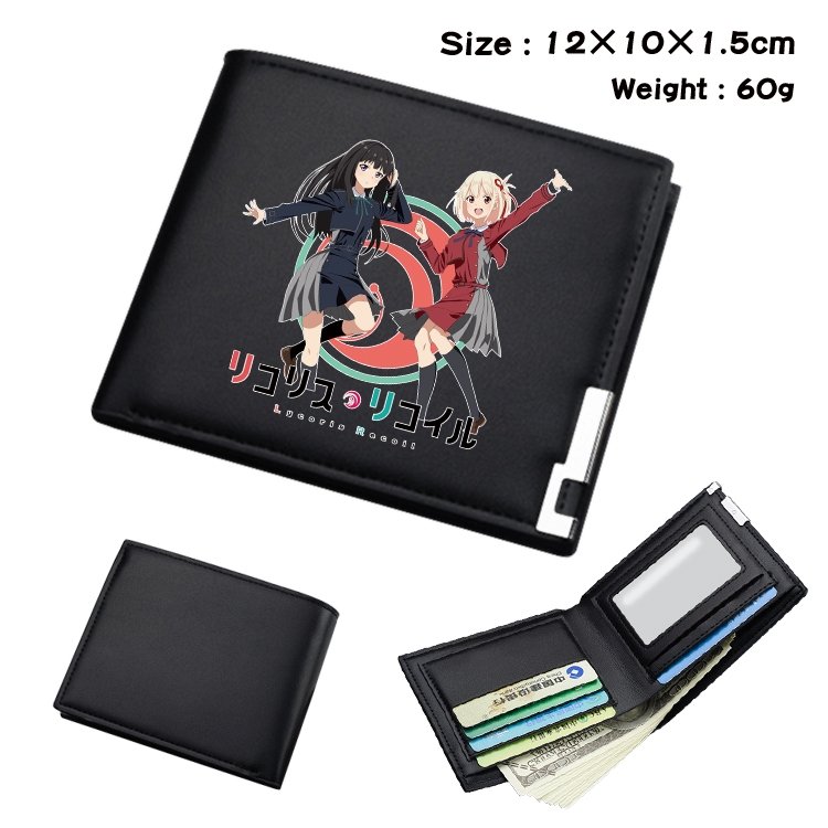 Lycoris Recoil Anime Coloring Book Black Leather Bifold Wallet 12x10x1.5cm