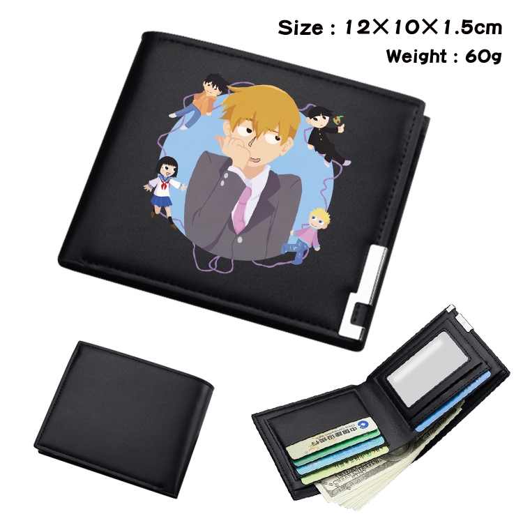 Mob Psycho 100 Anime Coloring Book Black Leather Bifold Wallet 12x10x1.5cm