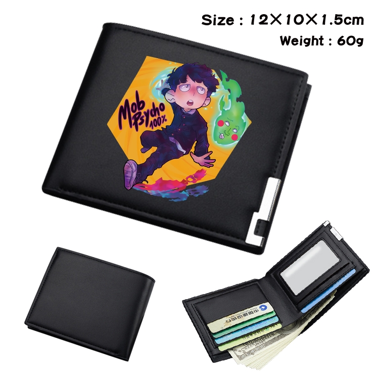 Mob Psycho 100 Anime Coloring Book Black Leather Bifold Wallet 12x10x1.5cm