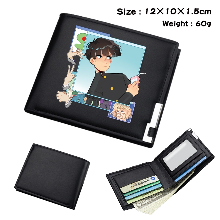 Mob Psycho 100 Anime Coloring Book Black Leather Bifold Wallet 12x10x1.5cm