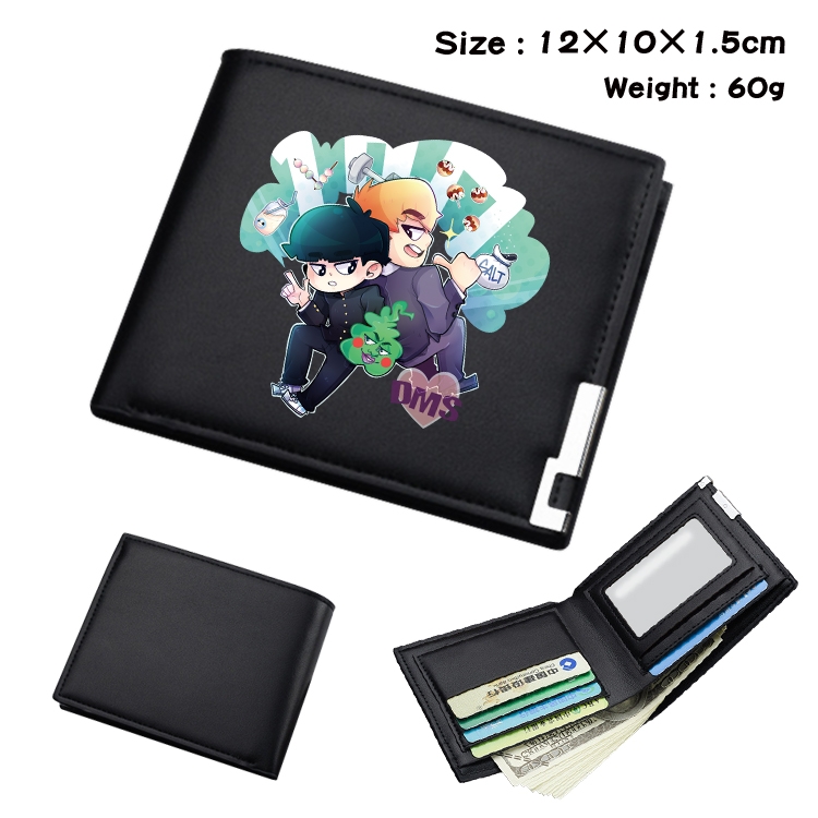 Mob Psycho 100 Anime Coloring Book Black Leather Bifold Wallet 12x10x1.5cm