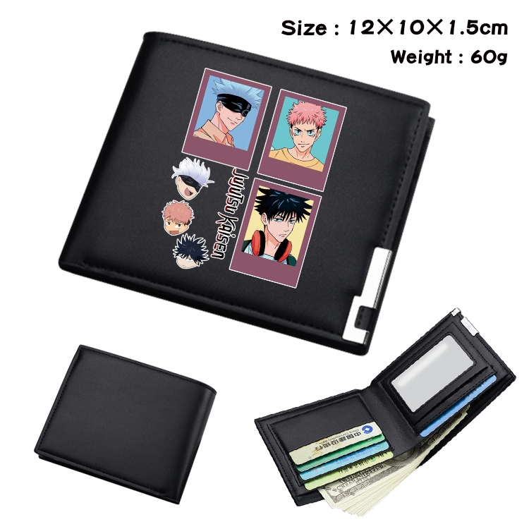 Jujutsu Kaisen  Anime Coloring Book Black Leather Bifold Wallet 12x10x1.5cm