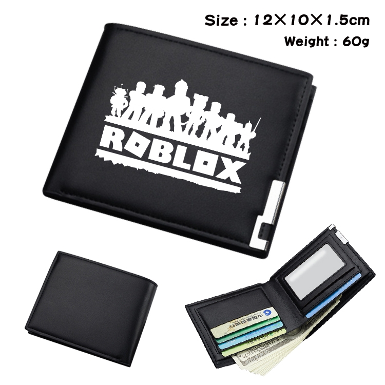 Robllox  Anime Coloring Book Black Leather Bifold Wallet 12x10x1.5cm