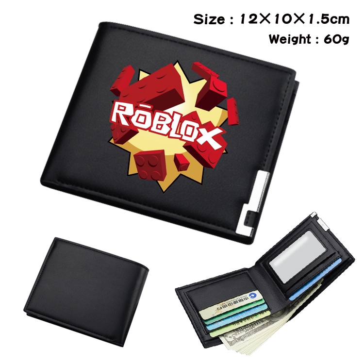 Robllox  Anime Coloring Book Black Leather Bifold Wallet 12x10x1.5cm