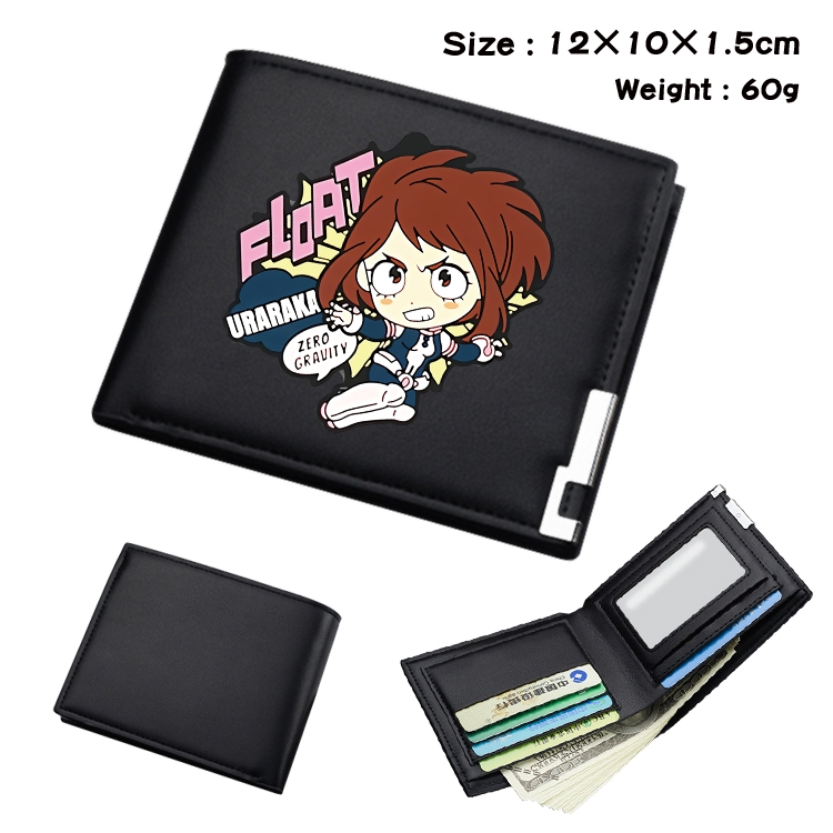 My Hero Academia Anime Coloring Book Black Leather Bifold Wallet 12x10x1.5cm