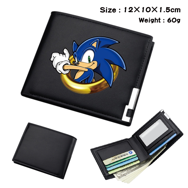 Sonic The Hedgehog Anime Coloring Book Black Leather Bifold Wallet 12x10x1.5cm