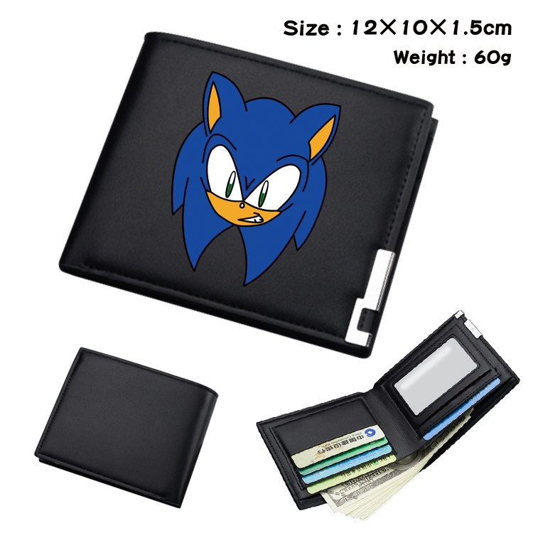 Sonic The Hedgehog Anime Coloring Book Black Leather Bifold Wallet 12x10x1.5cm