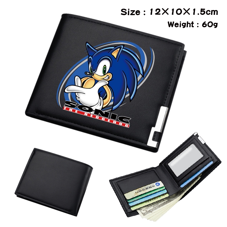 Sonic The Hedgehog Anime Coloring Book Black Leather Bifold Wallet 12x10x1.5cm