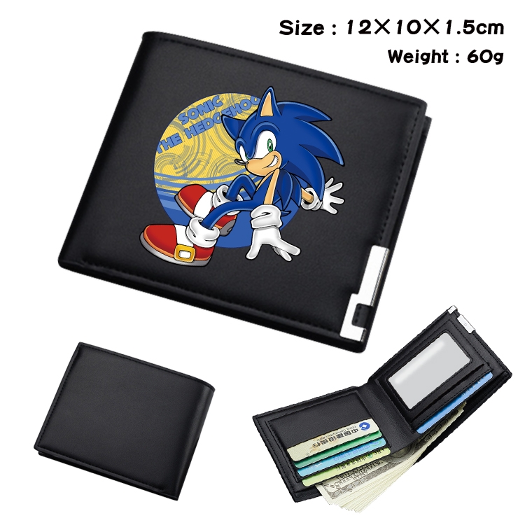 Sonic The Hedgehog Anime Coloring Book Black Leather Bifold Wallet 12x10x1.5cm