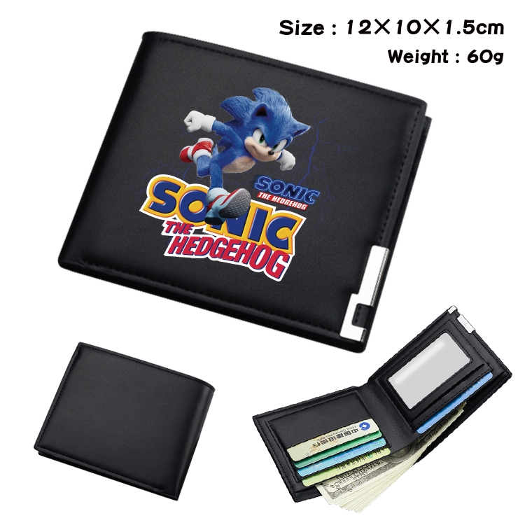 Sonic The Hedgehog Anime Coloring Book Black Leather Bifold Wallet 12x10x1.5cm