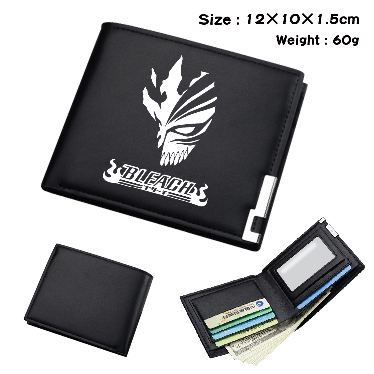 Bleach Anime Coloring Book Black Leather Bifold Wallet 12x10x1.5cm