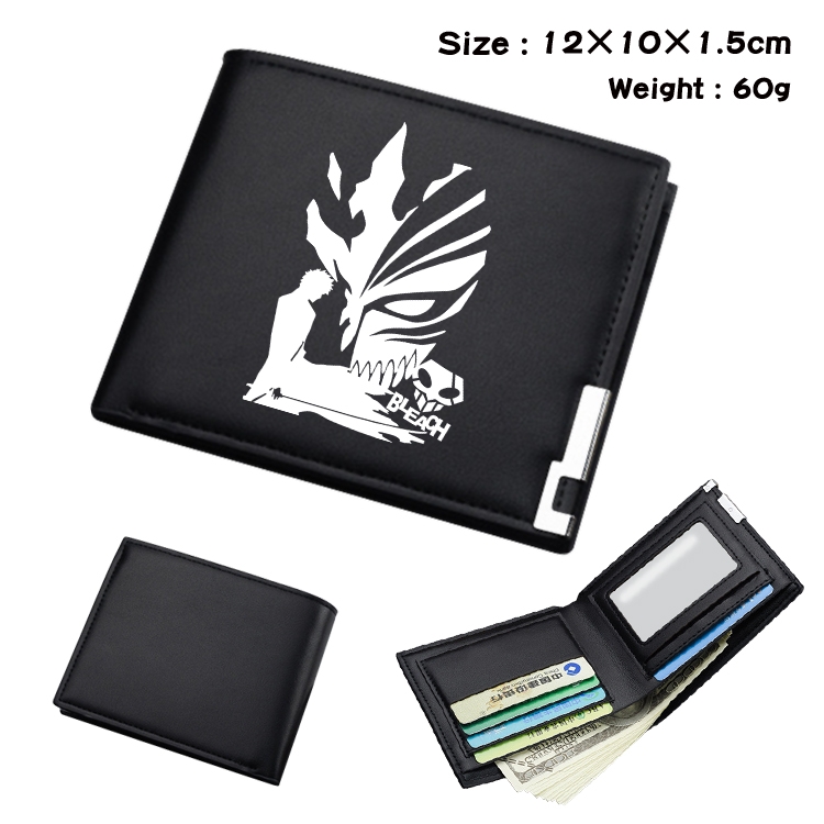 Bleach Anime Coloring Book Black Leather Bifold Wallet 12x10x1.5cm