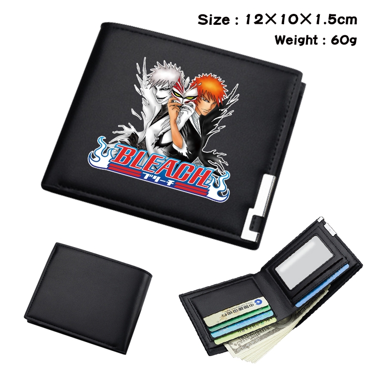 Bleach Anime Coloring Book Black Leather Bifold Wallet 12x10x1.5cm