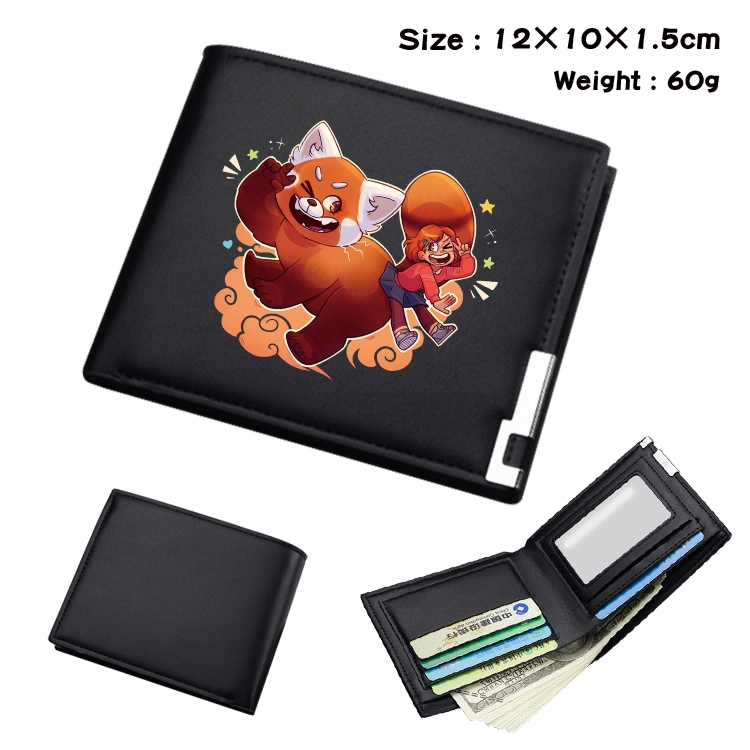 Turning Red Anime Coloring Book Black Leather Bifold Wallet 12x10x1.5cm