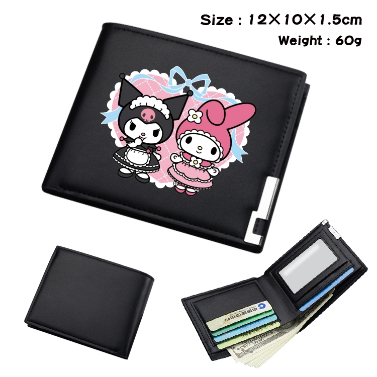 melody Cartoon Coloring Book Black Leather Bifold Wallet 12x10x1.5cm