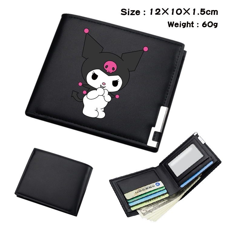 melody Cartoon Coloring Book Black Leather Bifold Wallet 12x10x1.5cm