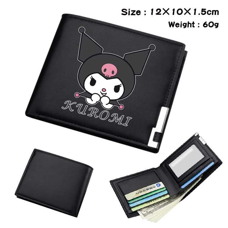 melody Cartoon Coloring Book Black Leather Bifold Wallet 12x10x1.5cm