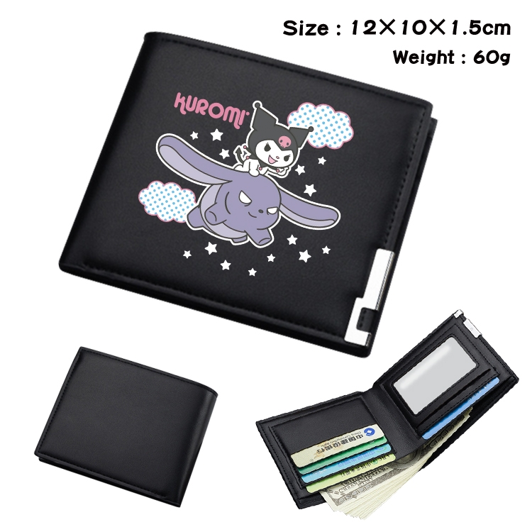 melody Cartoon Coloring Book Black Leather Bifold Wallet 12x10x1.5cm