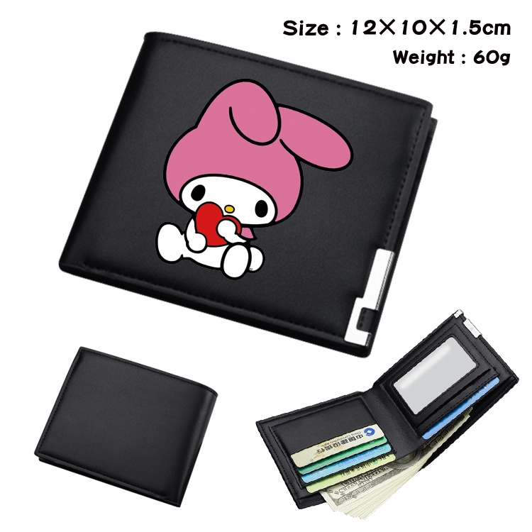 melody Cartoon Coloring Book Black Leather Bifold Wallet 12x10x1.5cm