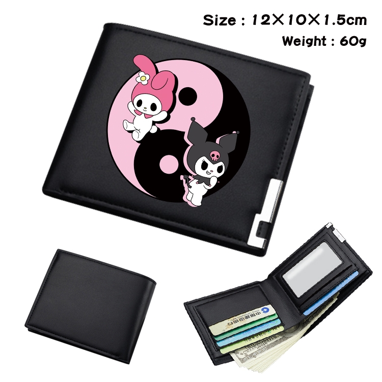 melody Cartoon Coloring Book Black Leather Bifold Wallet 12x10x1.5cm