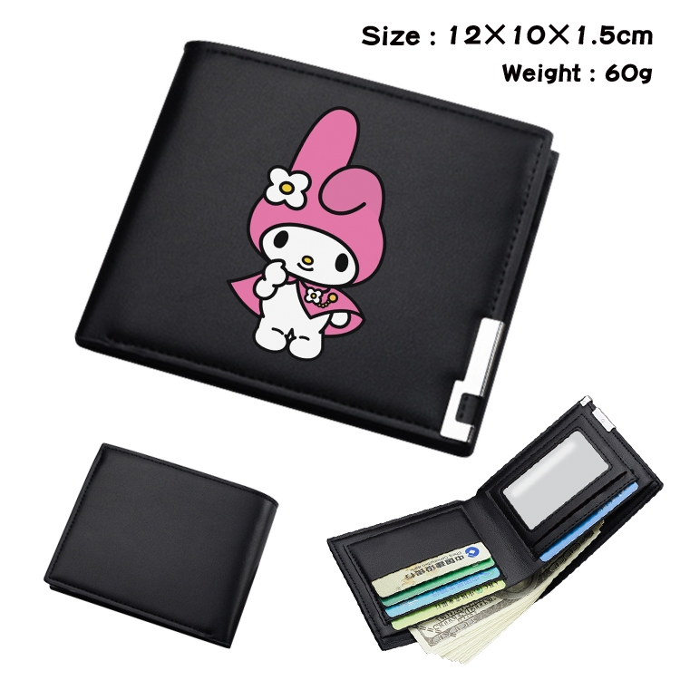 melody Cartoon Coloring Book Black Leather Bifold Wallet 12x10x1.5cm