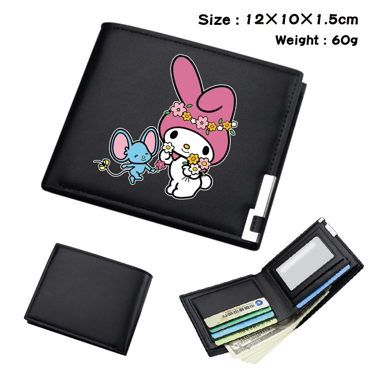 melody Cartoon Coloring Book Black Leather Bifold Wallet 12x10x1.5cm