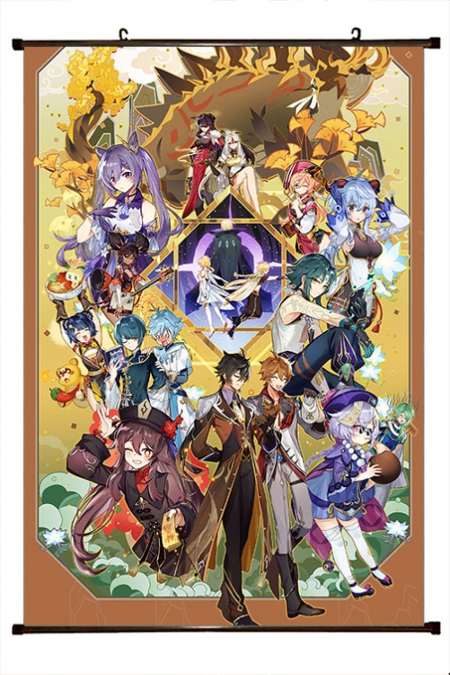 Genshin Impact Anime black Plastic rod Cloth painting Wall Scroll 60X90CM Y1-245