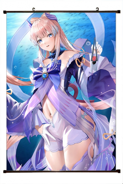 Genshin Impact Anime black Plastic rod Cloth painting Wall Scroll 60X90CM Y1-217