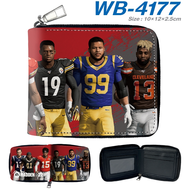 MADDEN NFL Full color short full zip two fold wallet 10x12x2.5cm WB-4177