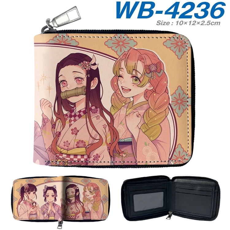 Demon Slayer Kimets Anime full-color short full zip two fold wallet 10x12x2.5cm  WB-4236A