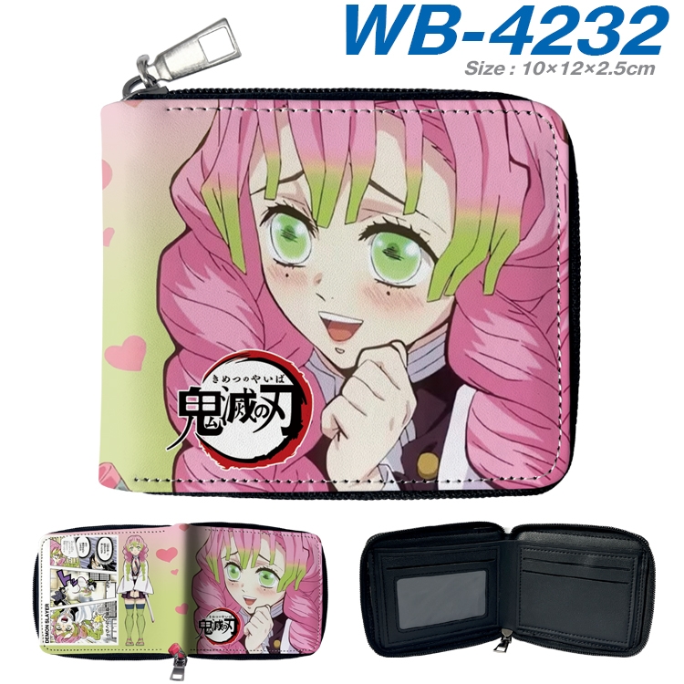 Demon Slayer Kimets Anime full-color short full zip two fold wallet 10x12x2.5cm WB-4232A