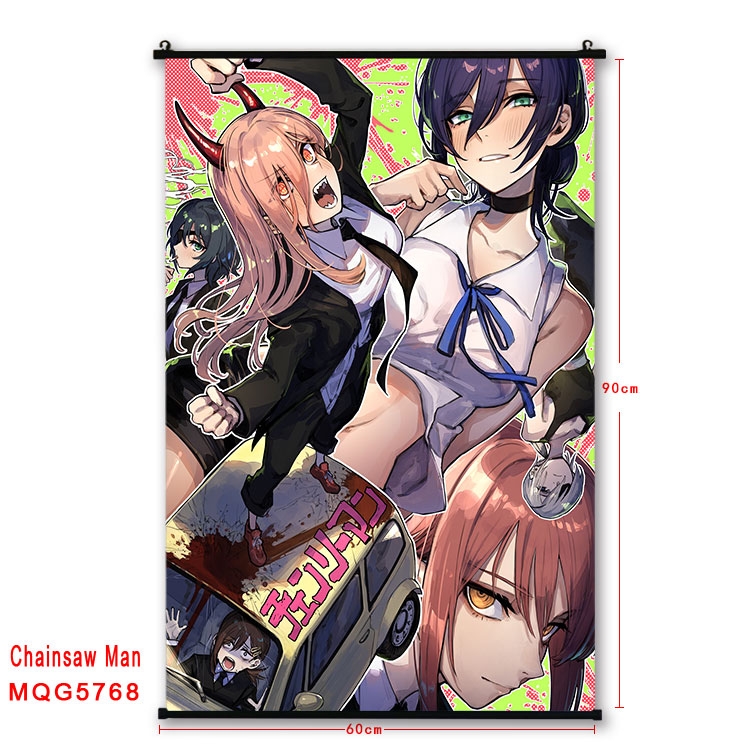 Chainsaw man Anime black Plastic rod Cloth painting Wall Scroll 60X90CM  MQG-5768