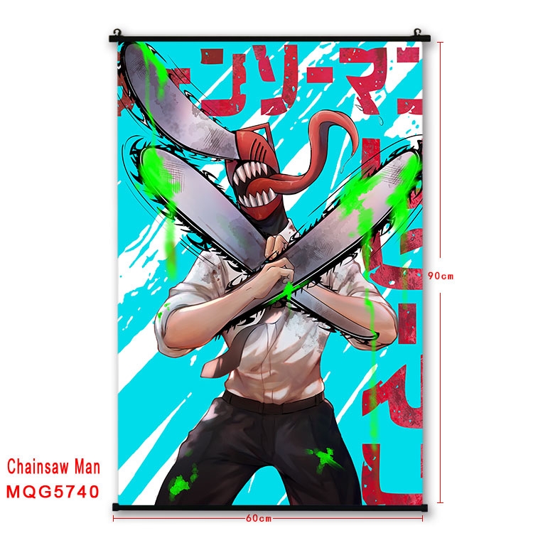 Chainsaw man Anime black Plastic rod Cloth painting Wall Scroll 60X90CM MQG-5740