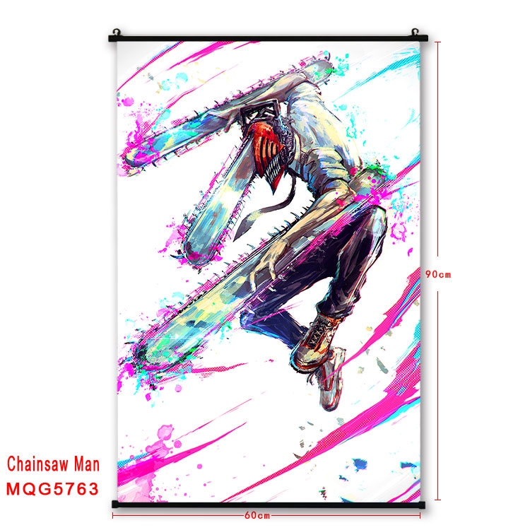 Chainsaw man Anime black Plastic rod Cloth painting Wall Scroll 60X90CM  MQG-5763