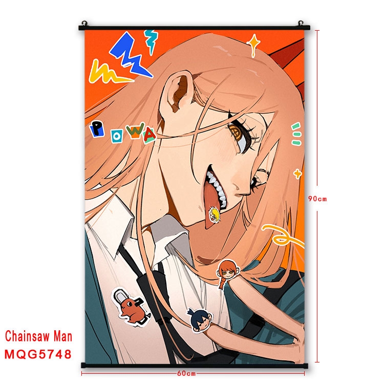 Chainsaw man Anime black Plastic rod Cloth painting Wall Scroll 60X90CM MQG-5748